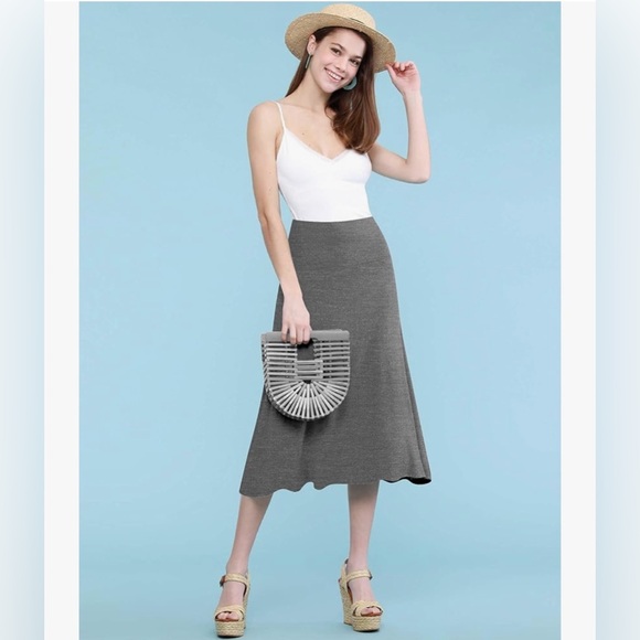 Women's Solid Ombre Lightweight Flare Midi Pull On Closure Skirt -d.grey 1105 - Picture 4 of 6